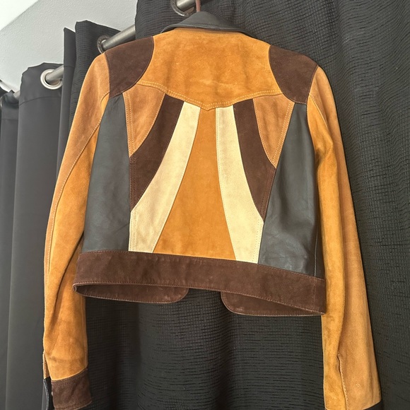 RARE NASTY GAL BROWN 70S STYLE SUEDE AND LEATHER JACKET - Picture 2 of 4